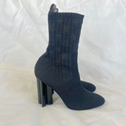Louis Vuitton Black Monogram Knit Fabric Silhouette Ankle Boots