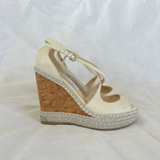 Jimmy Choo White Dakota Leather Espadrille Wedge Sandal