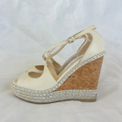 Jimmy Choo White Dakota Leather Espadrille Wedge Sandal