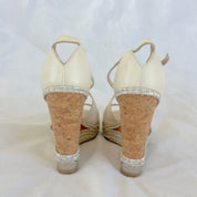 Jimmy Choo White Dakota Leather Espadrille Wedge Sandal