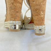 Jimmy Choo White Dakota Leather Espadrille Wedge Sandal