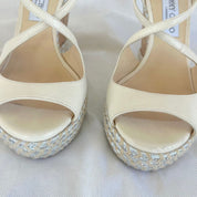 Jimmy Choo White Dakota Leather Espadrille Wedge Sandal