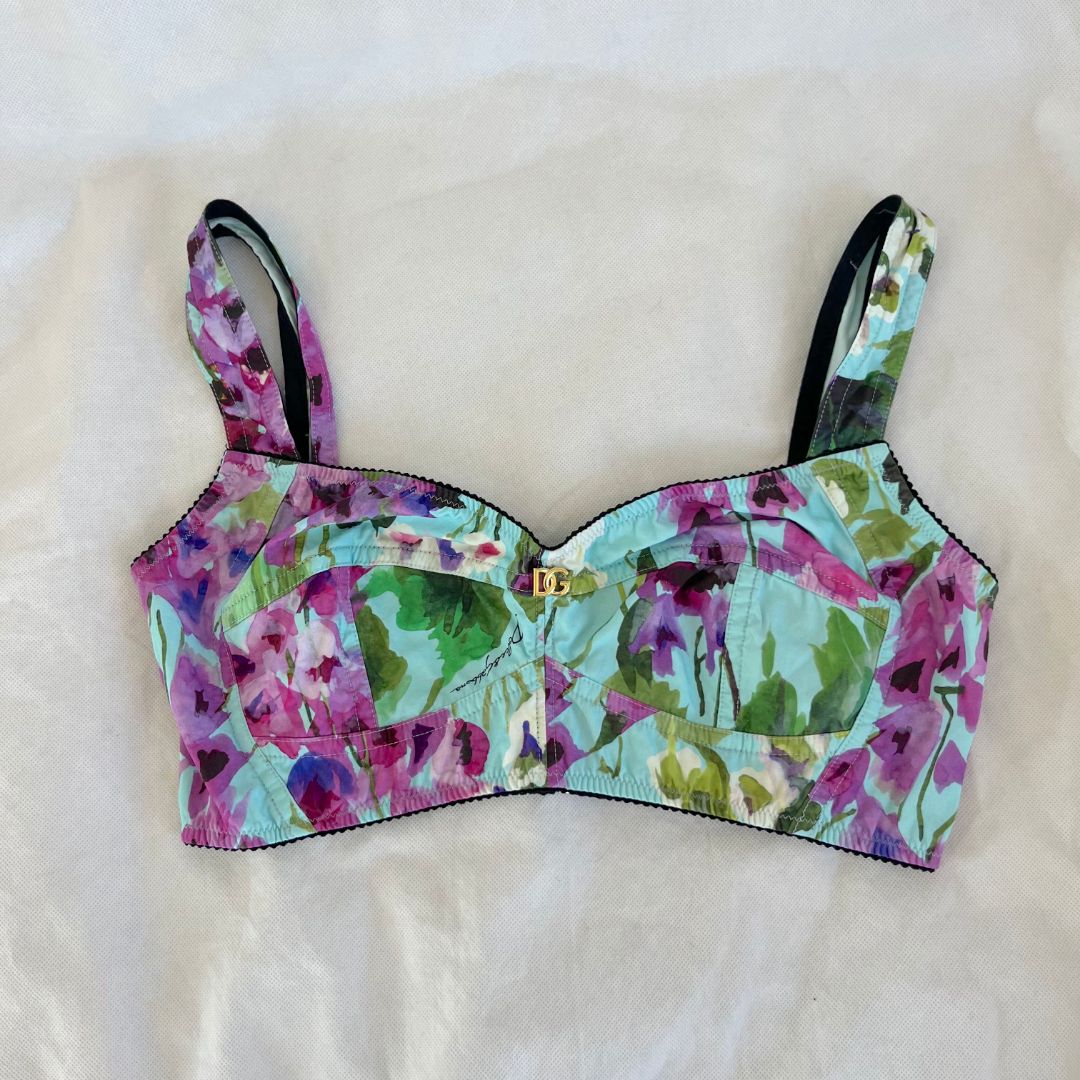 Dolce & Gabbana Floral Print Poplin Bustier Top