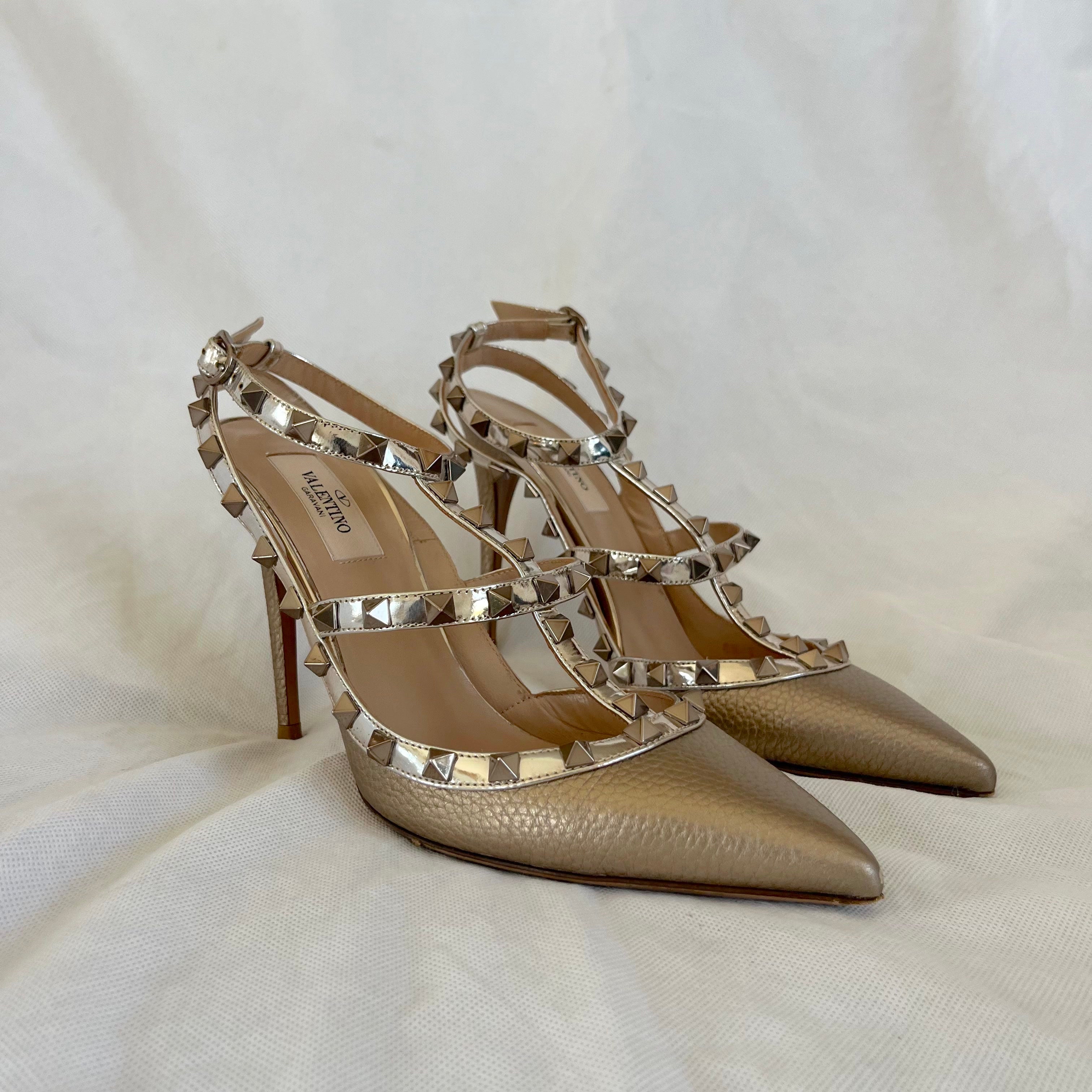 Valentino Bronze Rockstud Leather Pumps