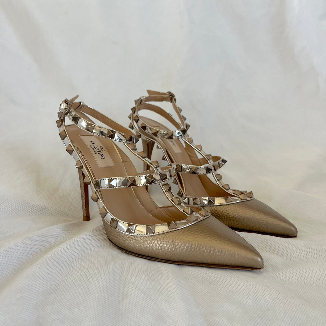 Valentino Bronze Rockstud Leather Pumps, size 39