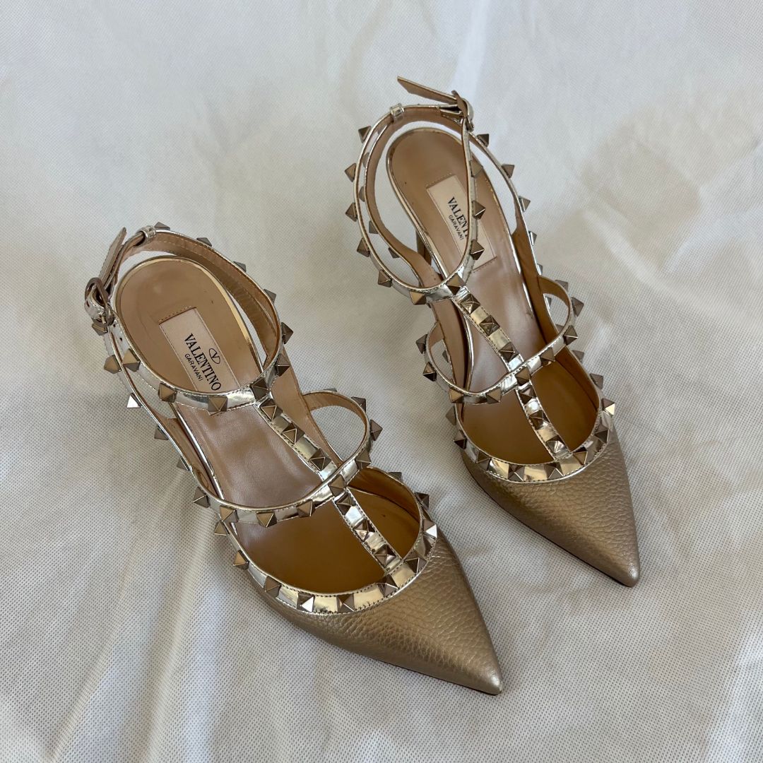 Valentino Bronze Rockstud Leather Pumps