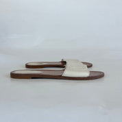 Louis Vuitton brown and white Lockit flat mules, 39