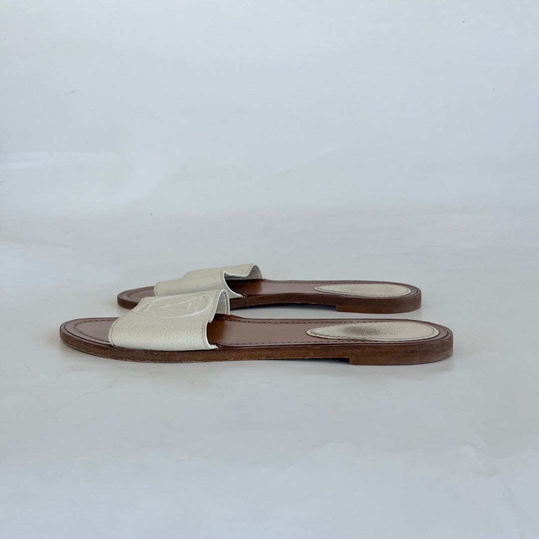 Louis Vuitton brown and white Lockit flat mules, 39