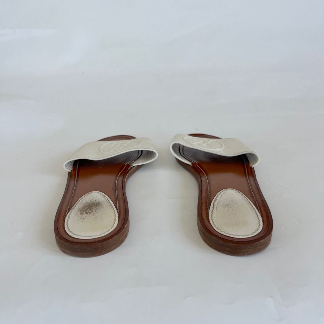 Louis Vuitton brown and white Lockit flat mules, 39