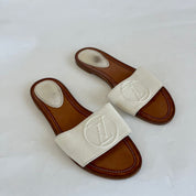 Louis Vuitton brown and white Lockit flat mules, 39