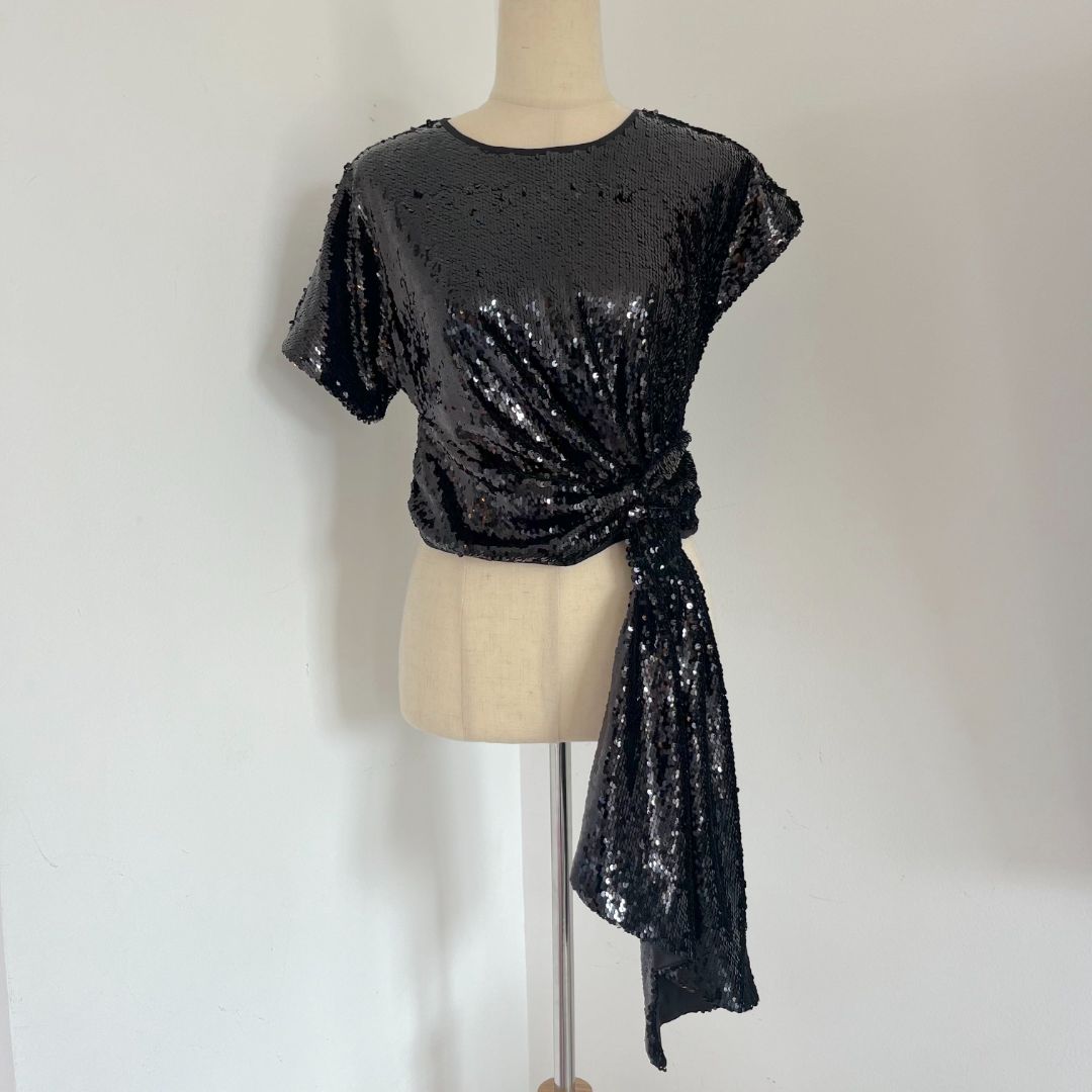 Alice MCall black sequin Electric Orchid crop top