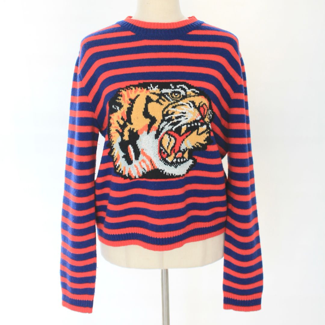 Gucci Red & Blue Striped Tiger Sweater