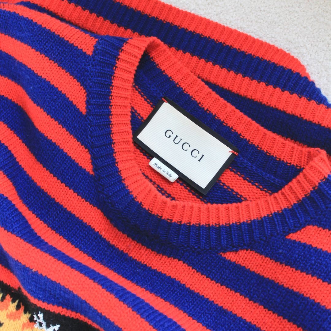 Gucci Red Blue Striped Tiger Sweater BOPF Business of