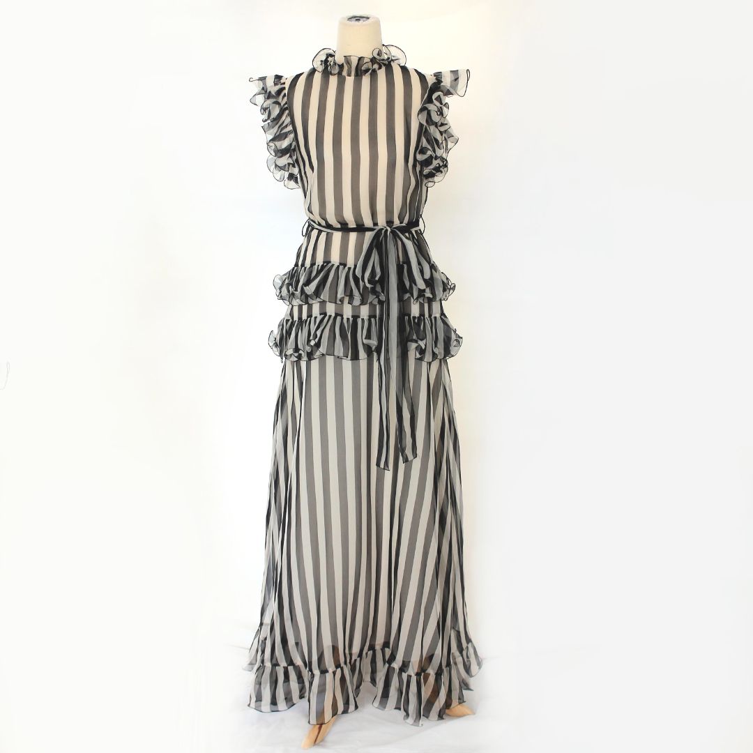 Valentino Ruffled striped silk-georgette maxi dress