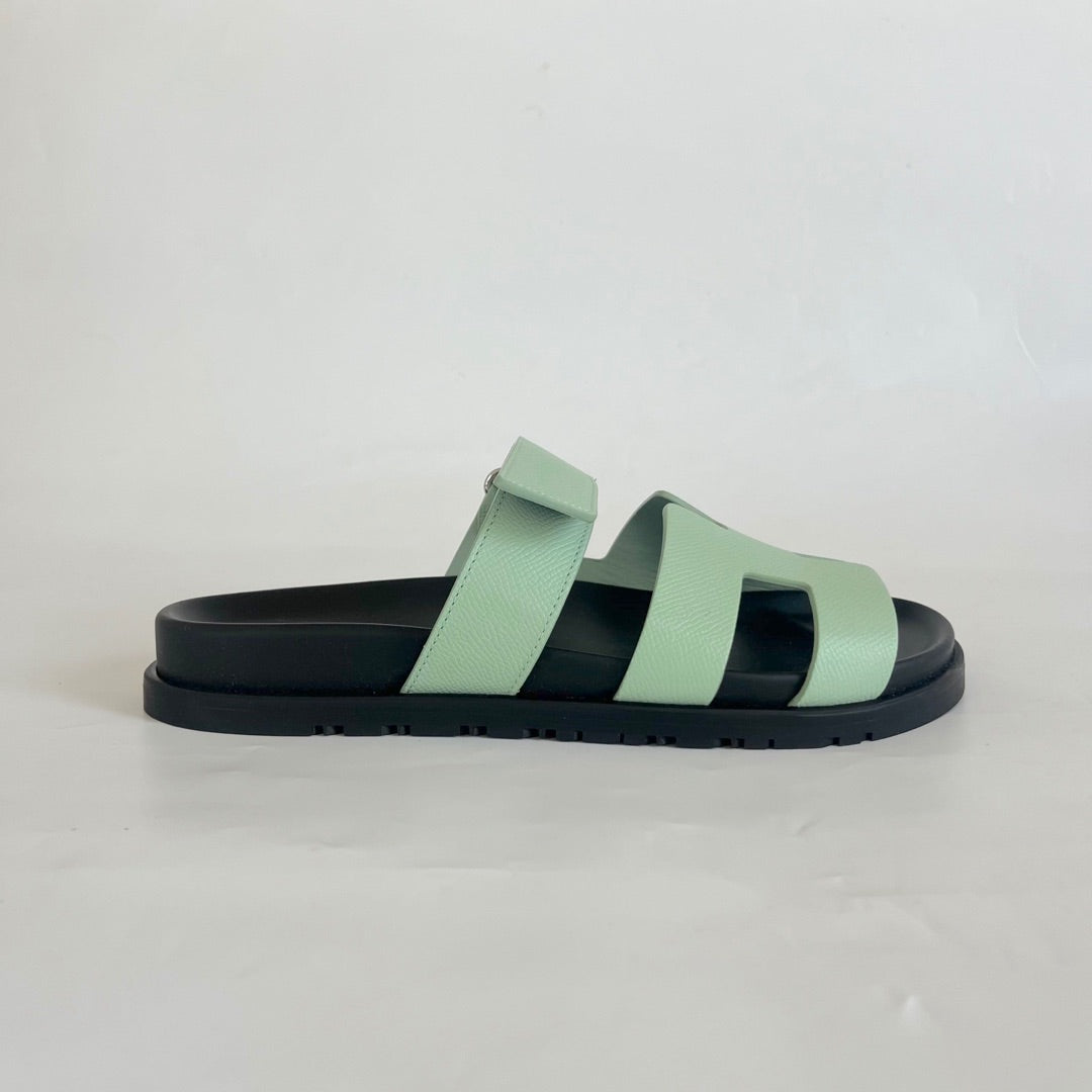 Hermès Chypre Vert Jade Epsom Leather Sandals, 39