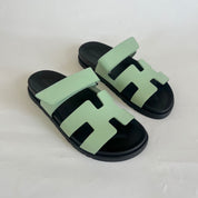 Hermès Chypre Vert Jade Epsom Leather Sandals, 39