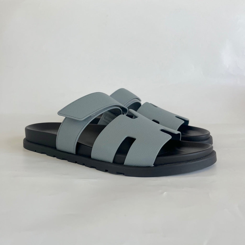 Hermès Chypre Antarctic Gray Epsom Leather Sandals, 44 - BOPF