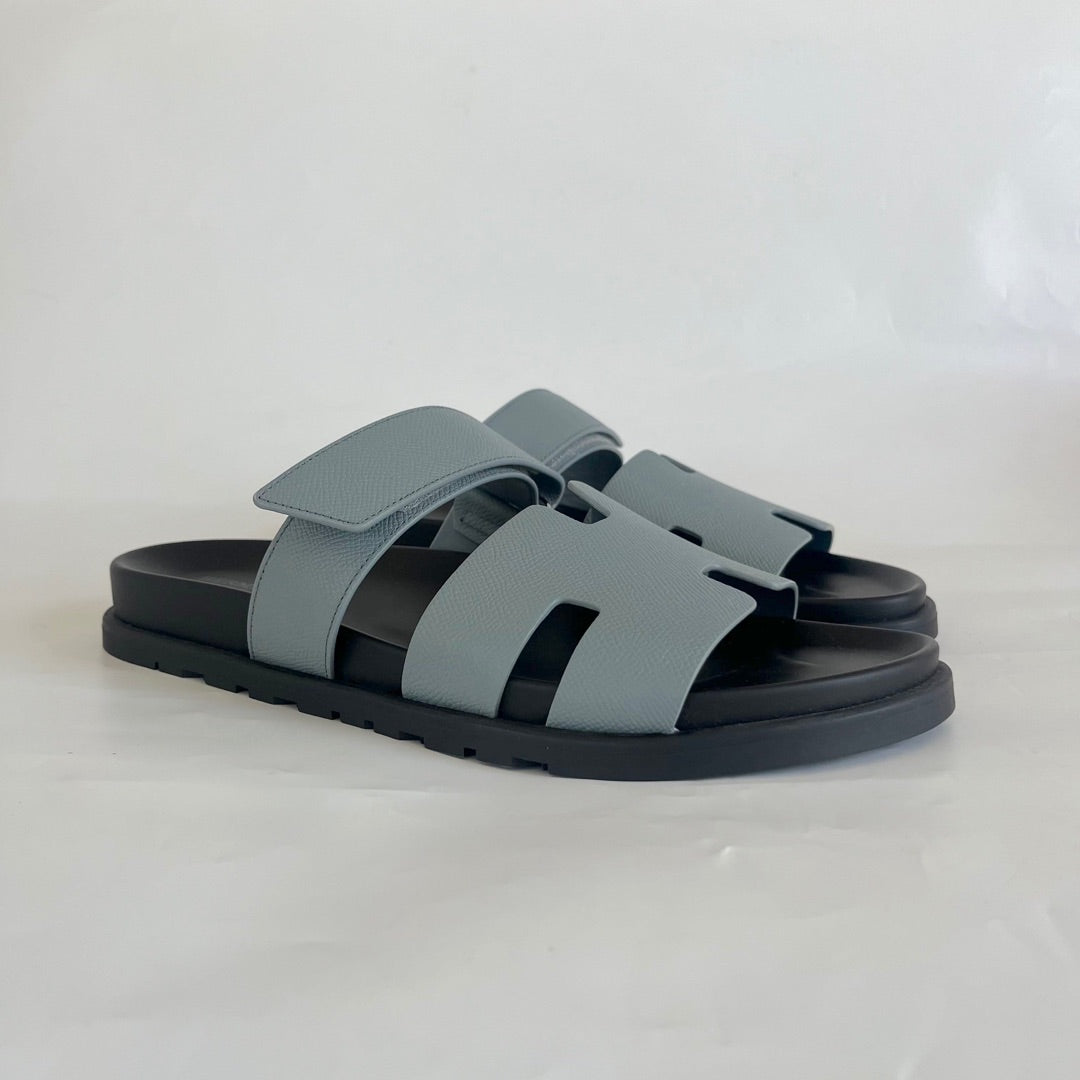 Hermès Chypre Antarctic Gray Epsom Leather Sandals, 44