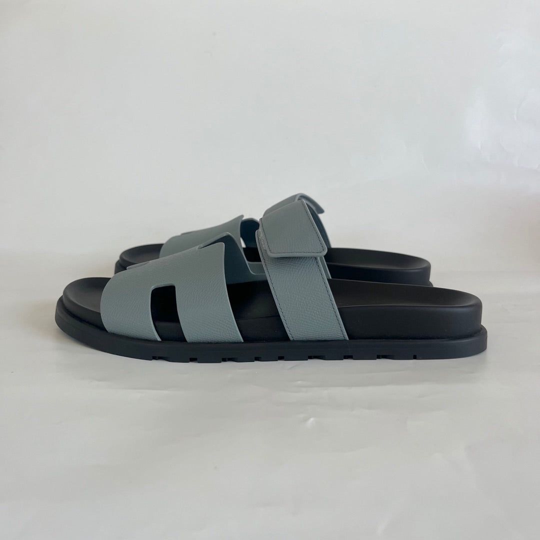 Hermès Chypre Antarctic Gray Epsom Leather Sandals, 44