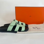 Hermès Chypre Vert Jade Epsom Leather Sandals, 39