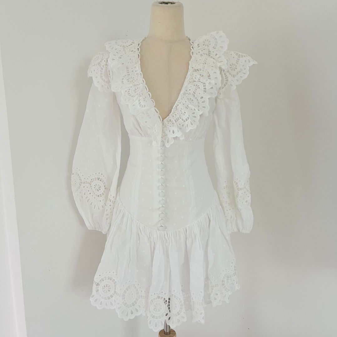 zimmermann bellitude scallop short dress Zimmermann Bellitude Scalloped Lace Mini Dress In White - 59% Off