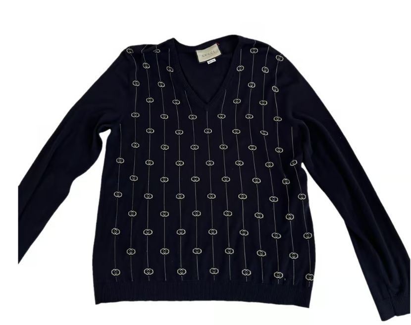 Gucci navy knitted sweater with white GG print