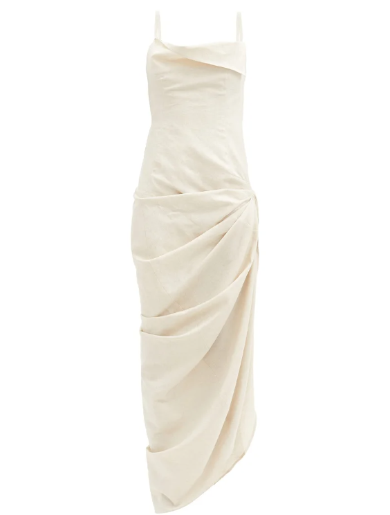 Jacquemus La Robe Saudade Asymmetrical Dress in Neutral Beige - BOPF | Business of Preloved Fashion Jacquemus La Robe Saudade Asymmetrical Dress in Neutral Beige - BOPF | Business of Preloved Fashion