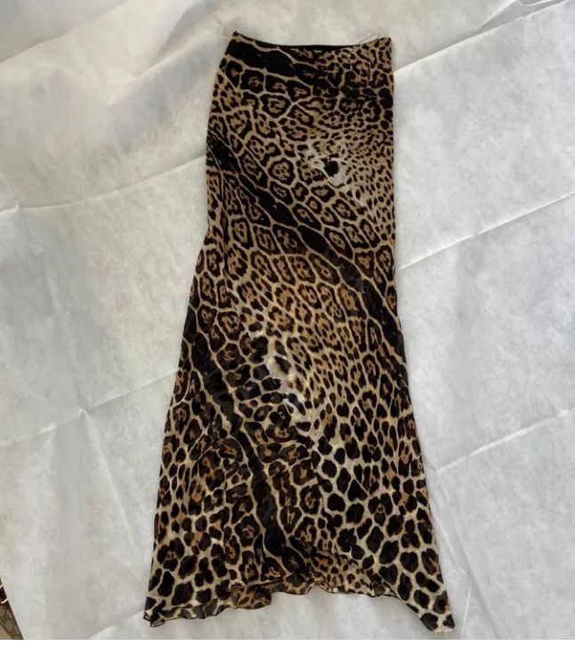 Saint Laurent Leopard Print Silk Skirt