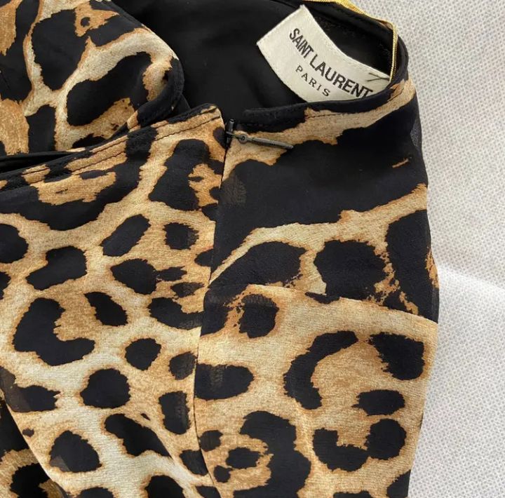 Saint Laurent Leopard Print Silk Skirt