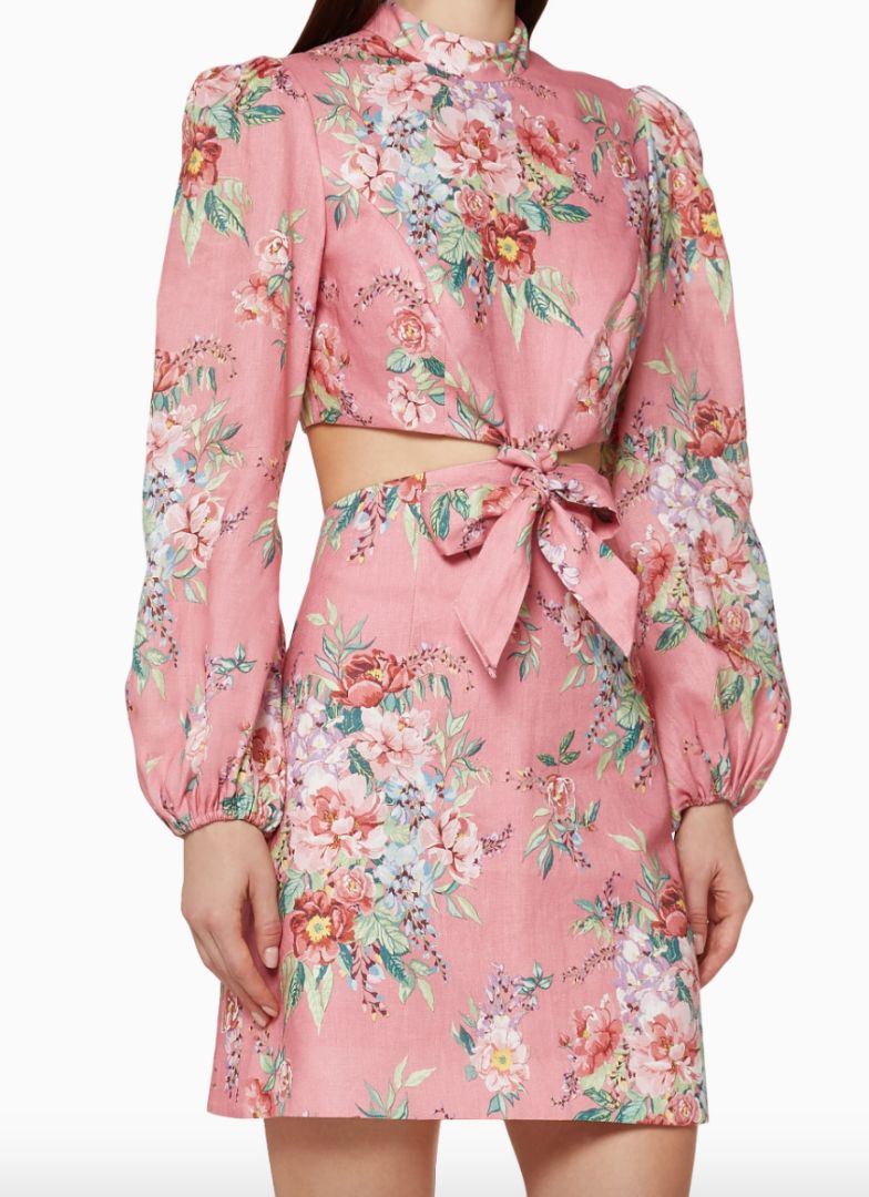 Zimmermann Bellitude Cutout Floral-print Linen Mini Dress In Pink,gree - BOPF | Business of Preloved Fashion Zimmermann Bellitude Cutout Floral-print Linen Mini Dress In Pink,gree - BOPF | Business of Preloved Fashion