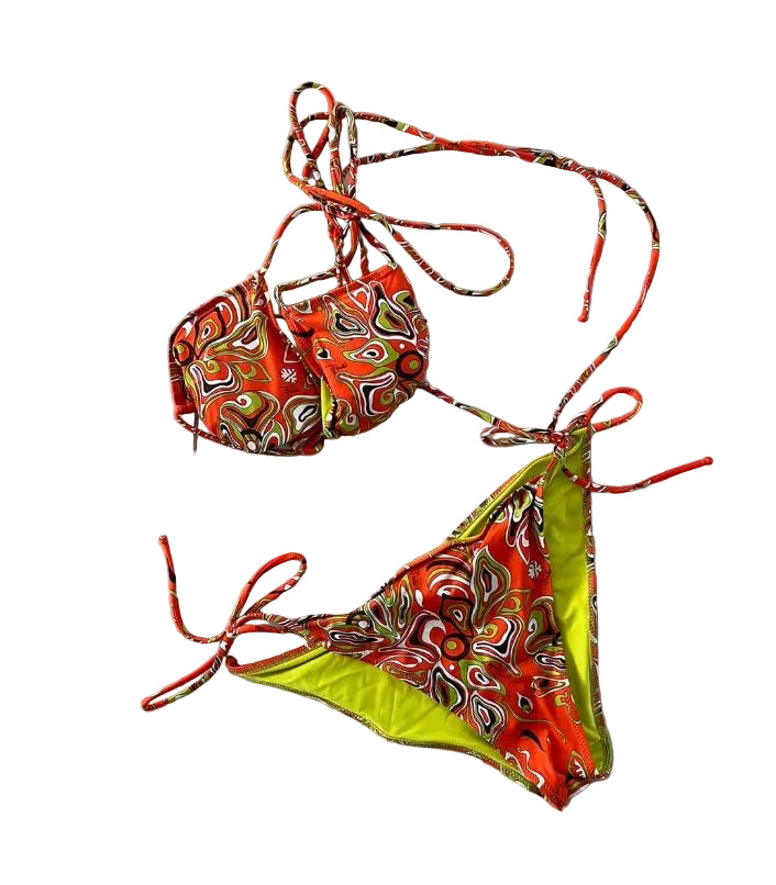 Emilio Pucci red/yellow printed bikini with scarf cover