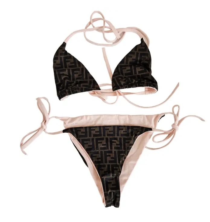 Fendi two piece swimsuit reversible - pink / brown FF print - BOPF