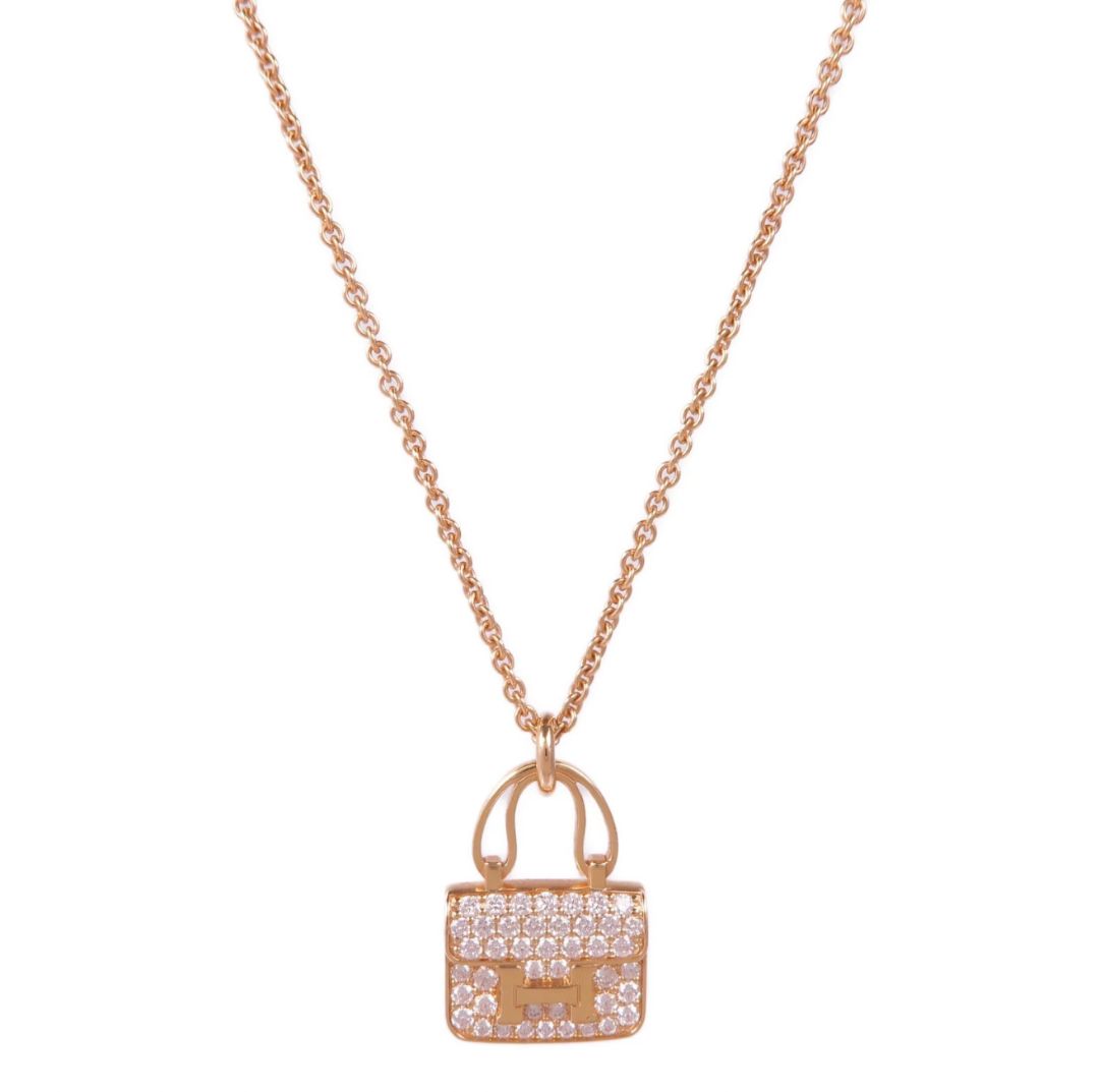 Hermes Amulettes Constance Pendent Long Necklace 18K Pink Gold Diamond