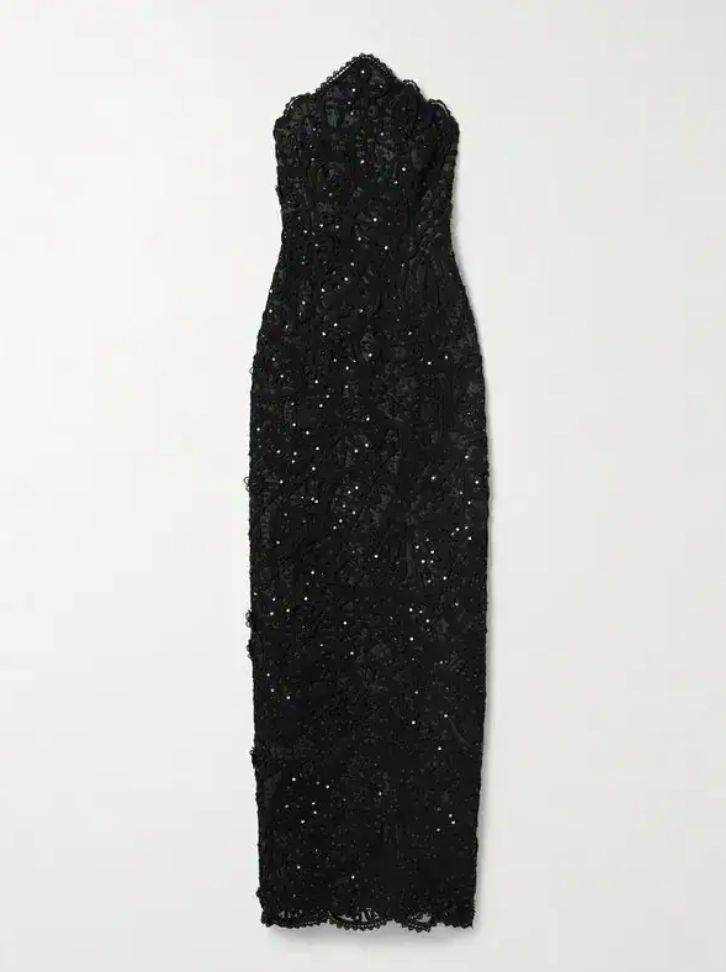 Carolina Herra Black Strapless Sequin-Embellished Lace Gown