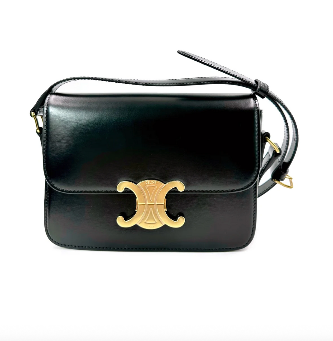 Celine Teen Triomphe Bag in Shiny Black Calfskin