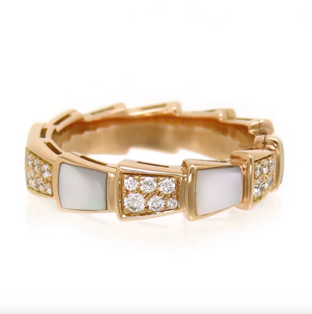 Bvlgari Serpenti Viper Mother Of Pearl Diamond 18K Gold Ring