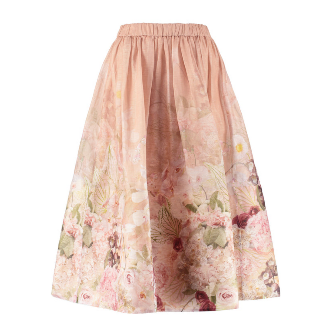 Zimmermann pink linen floral print skirt