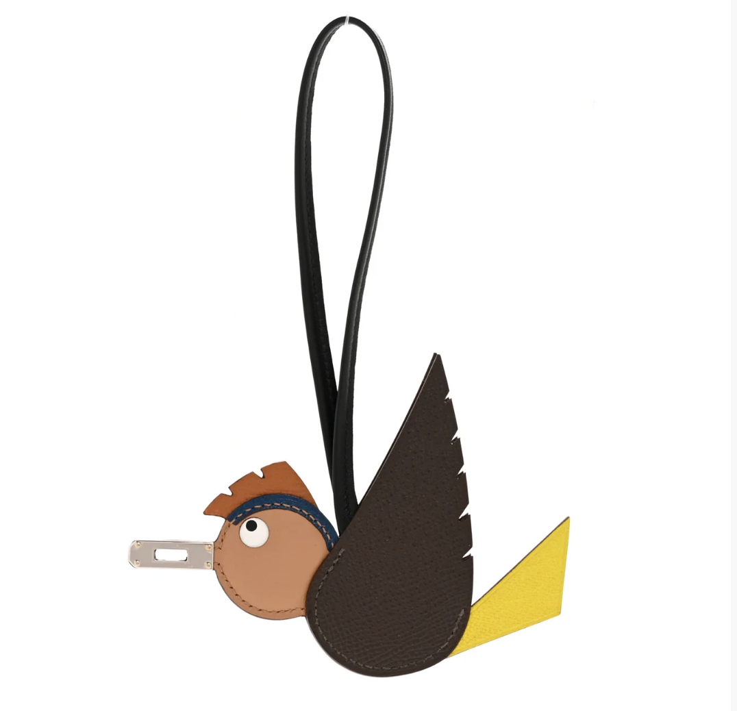 Hermès Epsom Swift Chevre Mysore Birdy Bag Charm Jaune Ambre Black Biscuit