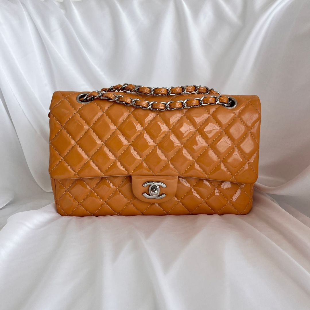 Chanel Gold/Orange Quilted Patent Leather Classic Double Flap Bag BOPF  Business of Preloved Fashion