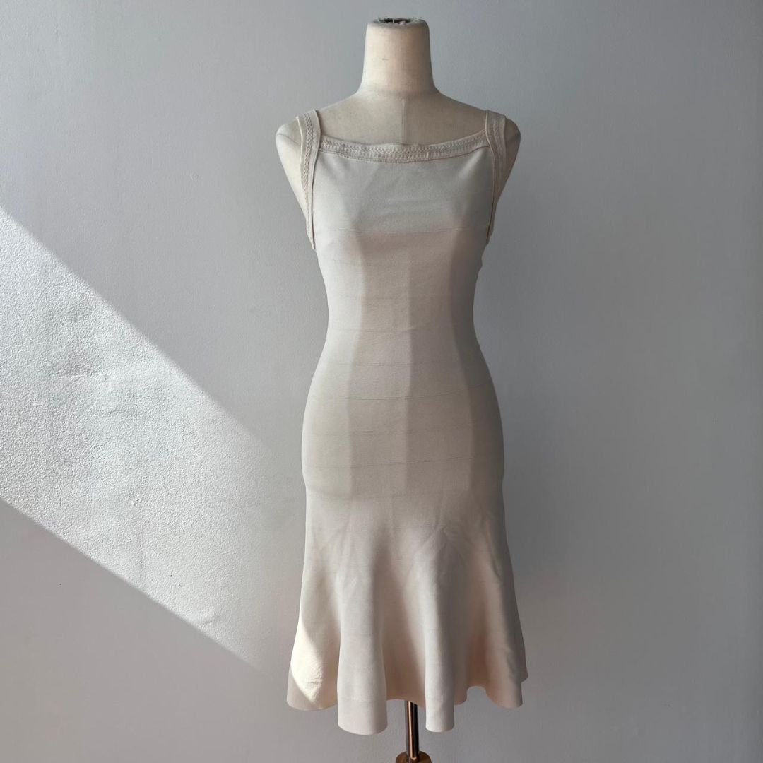 Alaia Beige Stretch Flare Dress - BOPF | Business of Preloved Fashion Alaia Beige Stretch Flare Dress - BOPF | Business of Preloved Fashion