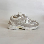 Chanel Grey Suede And Leather CC Lace Up Sneakers, 38