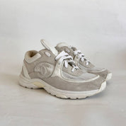 Chanel Grey Suede And Leather CC Lace Up Sneakers, 38