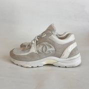 Chanel Grey Suede And Leather CC Lace Up Sneakers, 38