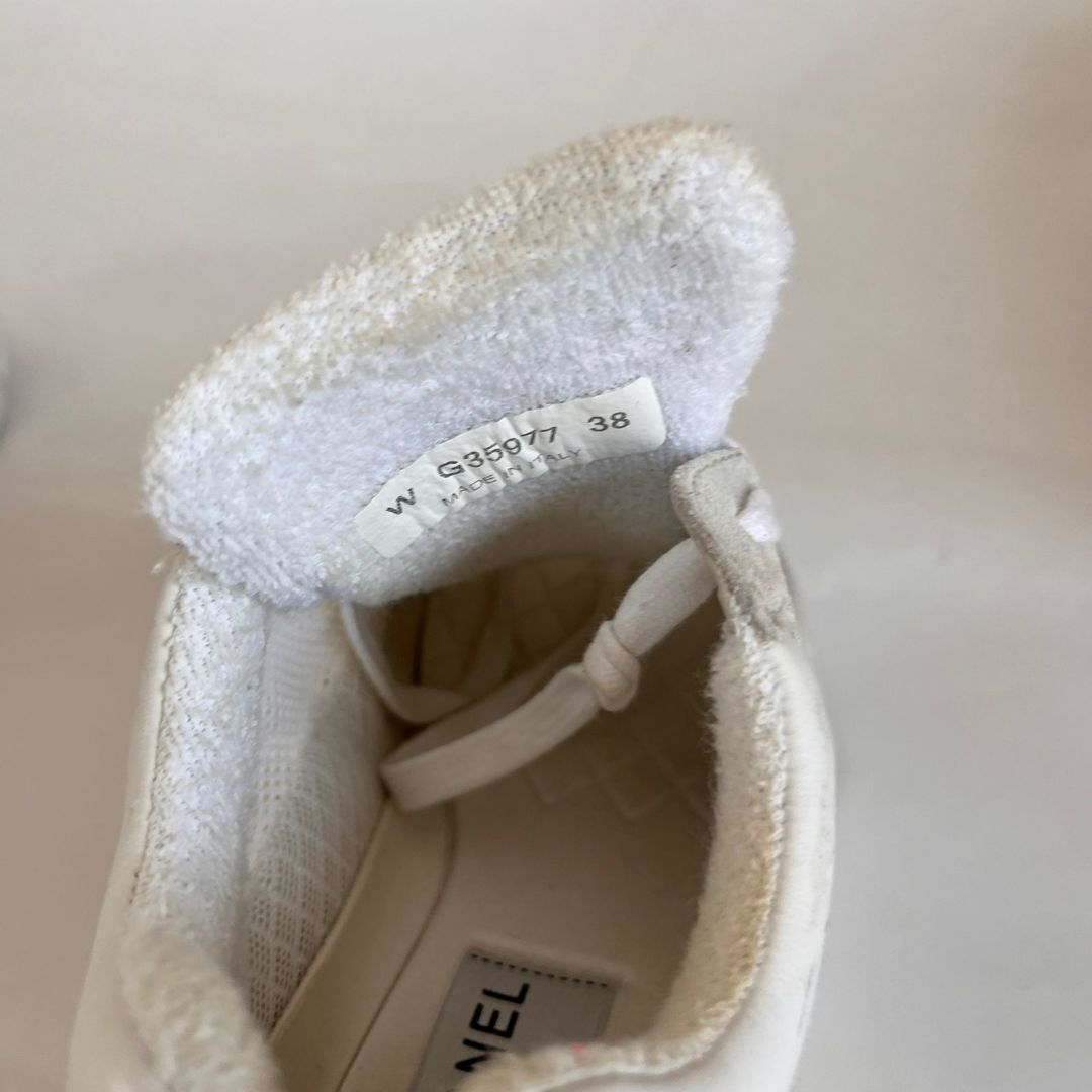Chanel Grey Suede And Leather CC Lace Up Sneakers, 38