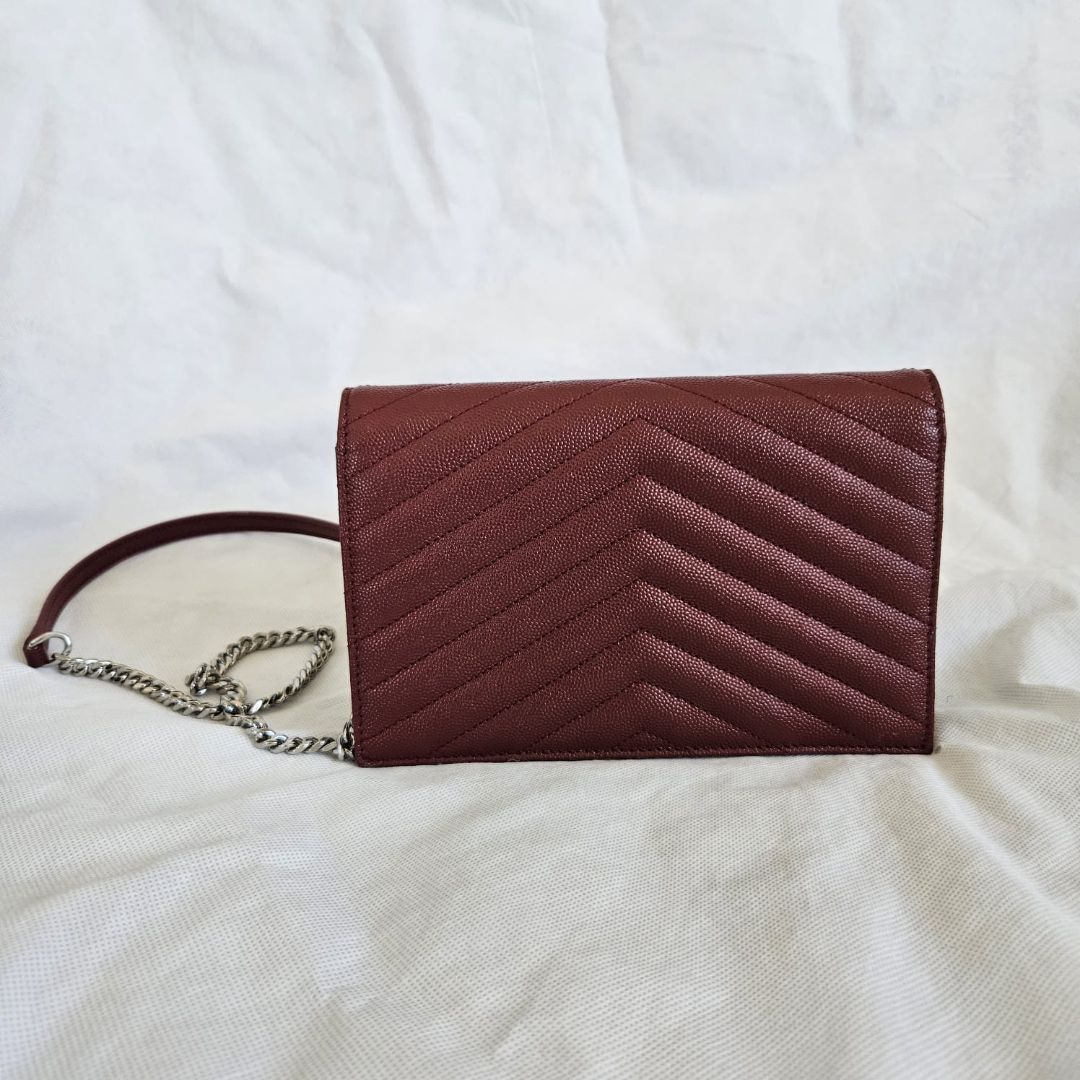 Saint Laurent Burgundy Leather Cassandra Mini Crossbody Bag