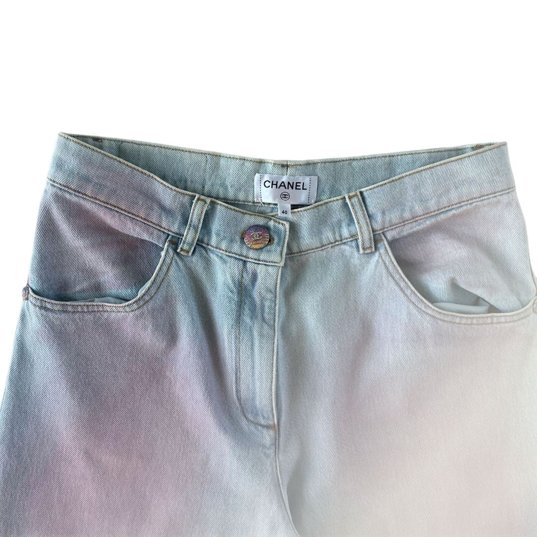 Chanel 24C blue gradient wide-leg jeans trousers