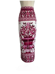 Dolce & Gabbana White/Pink Majolica Print Midi Skirt