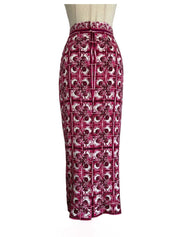 Dolce & Gabbana White/Pink Majolica Print Midi Skirt