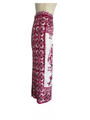 Dolce & Gabbana White/Pink Majolica Print Midi Skirt