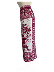 Dolce & Gabbana White/Pink Majolica Print Midi Skirt